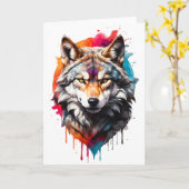 Waterverf Wolf Splatter Portret Splash Ink Blank Kaart (Gele Bloem)