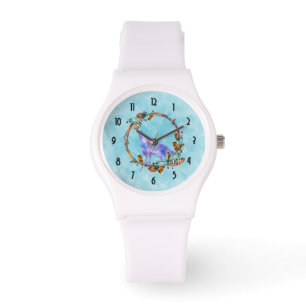 Waterverf Wolf staat in een Boho Style Wreater Horloge