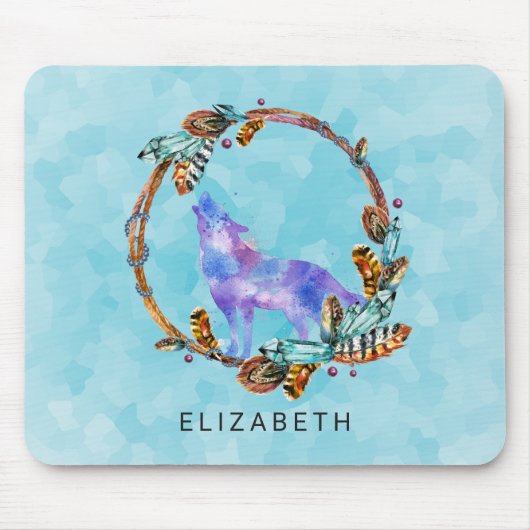 Waterverf Wolf staat in een Boho Style Wreater Muismat (Voorkant)