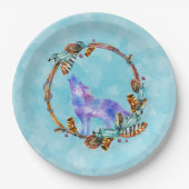 Waterverf Wolf staat in een Boho Style Wreater Papieren Bordje (Voorkant)