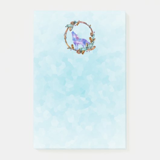 Waterverf Wolf staat in een Boho Style Wreater Post-it® Notes (Voorkant)