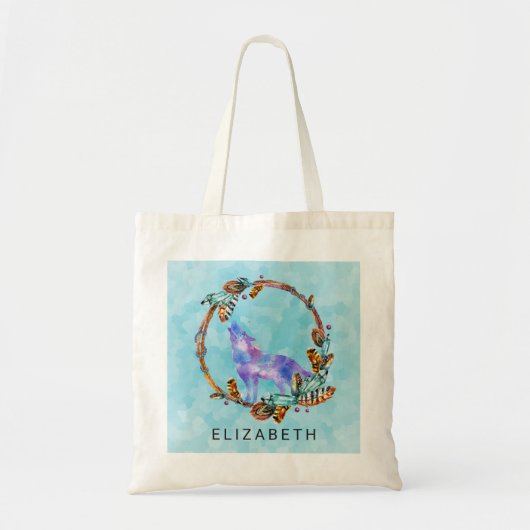 Waterverf Wolf staat in een Boho Style Wreater Tote Bag (Voorkant)