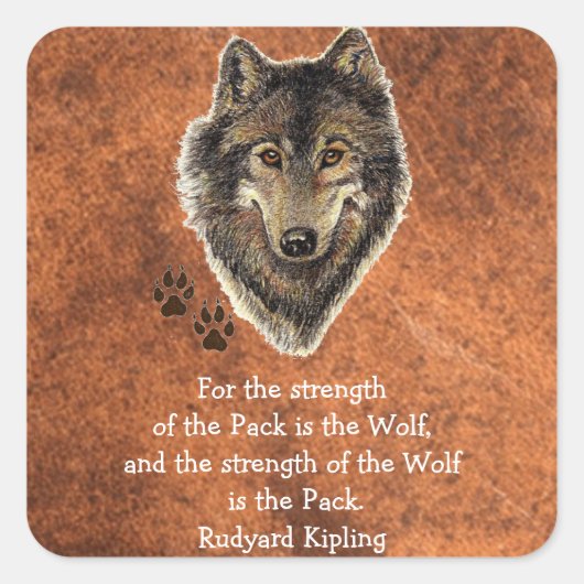 Waterverf Wolf Track Quote door Kipling Vierkante Sticker (Voorkant)