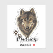 Waterverf Wolf Tracks Dierlijke aangepaste naam Sticker (Vel)