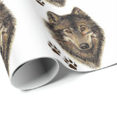 Waterverf Wolf & Tracks Dierlijke Natuur Kunst Cadeaupapier (Rol Hoek)