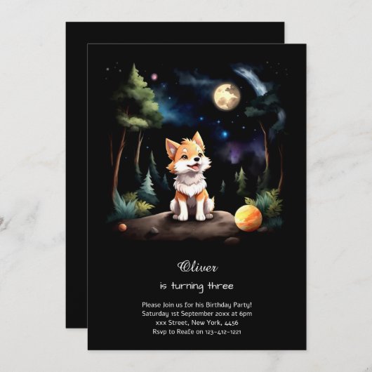 Waterverf Wolf Verjaardagsuitnodiging Kaart (Voorkant / Achterkant)