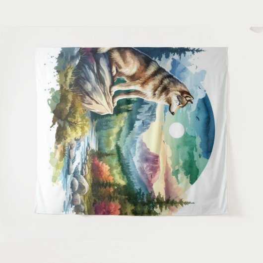 Waterverf Wolf Wandkleed (Voorkant (horizontaal))