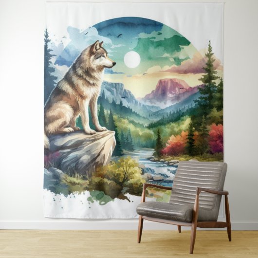 Waterverf Wolf Wandkleed (In situ)