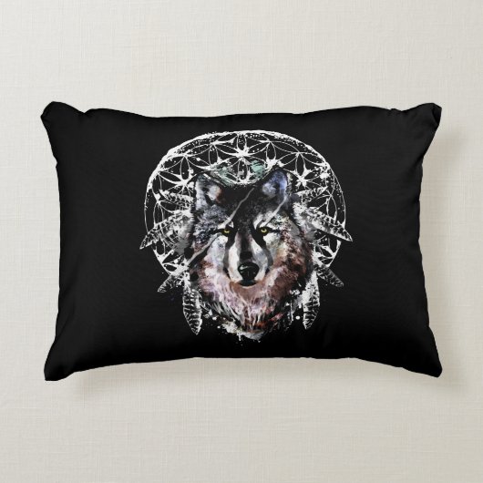 Waterverf Wolf Wild Spirit Animal Accent Kussen (Voorkant)