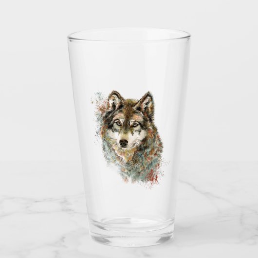 Waterverf Wolf Wildlife Animal Art Glass Glas (Voorkant)