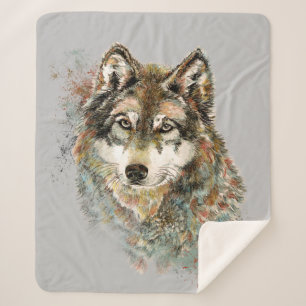 Waterverf Wolf Wildlife Animal Natuur Art Sherpa Deken