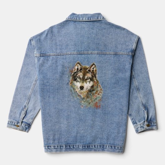 Waterverf Wolf Wolven Dier Natuur Kunst Denim Jacket (Achterkant)