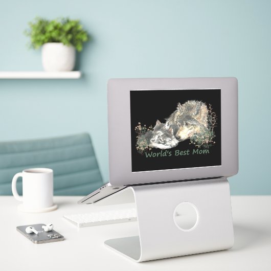 Waterverf Wolf World's beste mama en Cubs Sticker (Laptop op bureau)