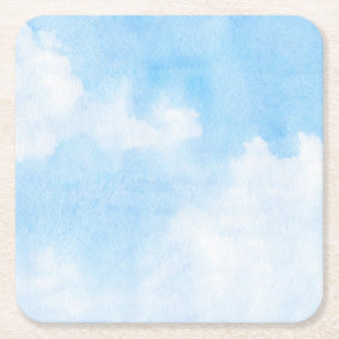 Waterverf wolken en achtergrond kartonnen onderzetters