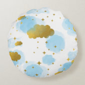 Waterverf wolken goud sterrenhemel blauw  rond kussen (Achterkant)