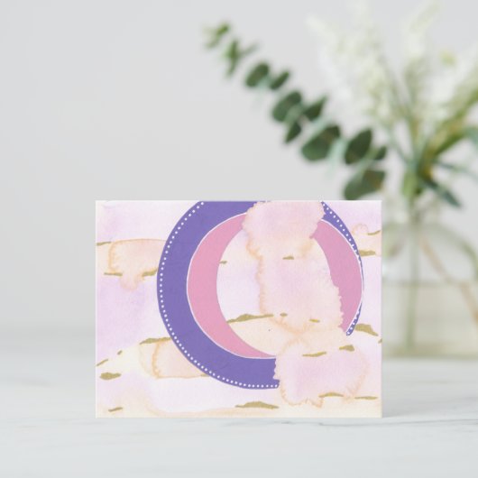 Waterverf wolken in roze en gouden, lila halo kuns briefkaart (Staand voorkant)