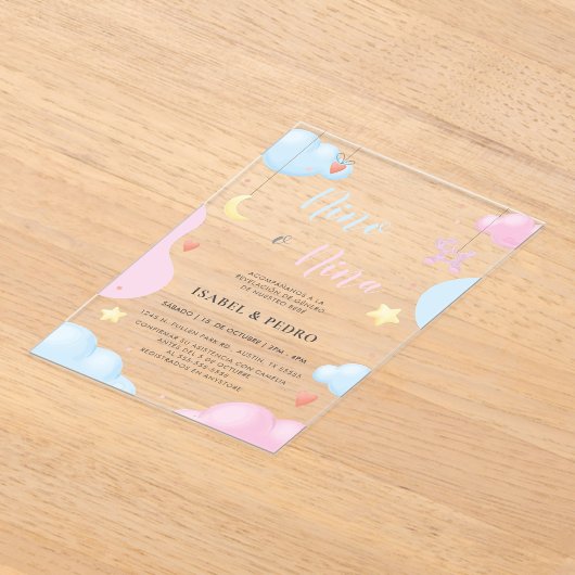 Waterverf Wolken & Sterren Spaans Geslacht Onthull Acryl Uitnodigingen (Laagn)