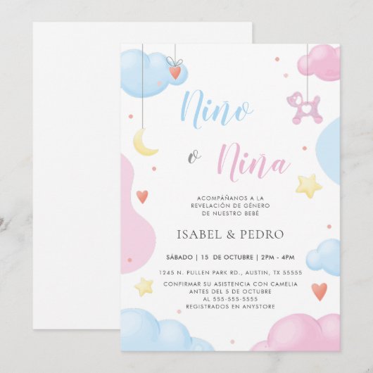 Waterverf Wolken & Sterren Spaans Geslacht Onthull Kaart (Voorkant / Achterkant)