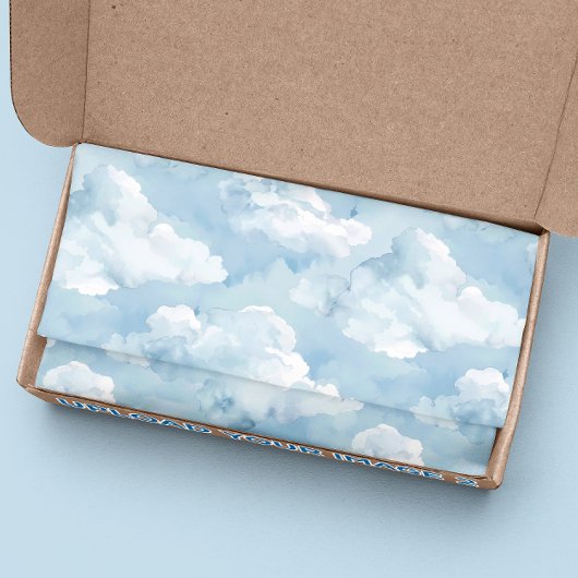 Waterverf Wolken Zacht blauw Tissuepapier