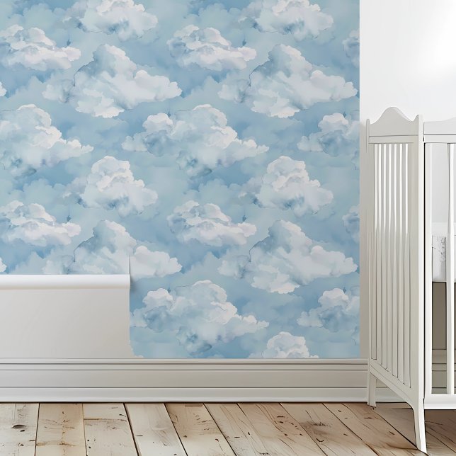Waterverf Wolken Zachte blauwe Behang (Creator heeft geüpload)