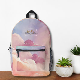 Waterverf Wolken Zwart Goud Monogram Naam Script Bedrukte Rugzak