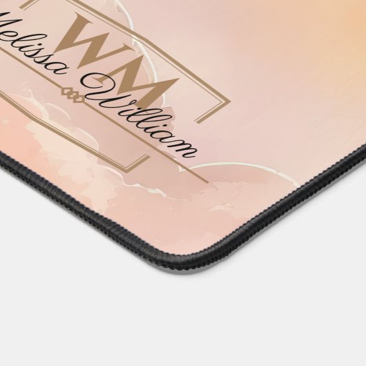 Waterverf Wolken Zwart Goud Monogram Naam Script Bureaumat (Hoek)