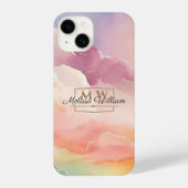 Waterverf Wolken Zwart Goud Monogram Naam Script iPhone Hoesje (Achterkant)