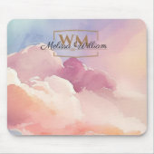Waterverf Wolken Zwart Goud Monogram Naam Script Muismat (Voorkant)