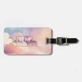 Waterverf Wolken Zwart Wit Monogram Naam Bagagelabel (Voorkant horizontaal)