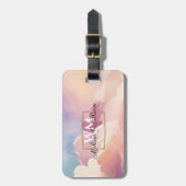 Waterverf Wolken Zwart Wit Monogram Naam Bagagelabel (Voorkant verticaal)