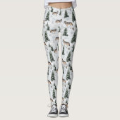 Waterverf Wolves Sneeuw Bedekte Dennenbomen Leggings (Voorkant)