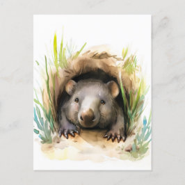 Waterverf Wombat Peeking uit Burrow Briefkaart