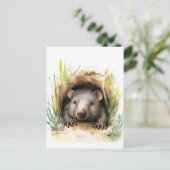 Waterverf Wombat Peeking uit Burrow Briefkaart (Staand voorkant)