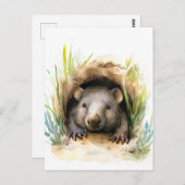 Waterverf Wombat Peeking uit Burrow Briefkaart (Voorkant / Achterkant)