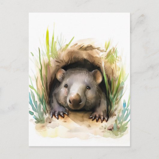 Waterverf Wombat Peeking uit Burrow Briefkaart (Voorkant)