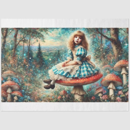 Waterverf Wonderland Alice Mushroom Art Decoupage Tissuepapier (Voorkant)