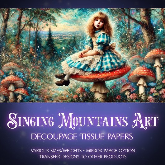 Waterverf Wonderland Alice Mushroom Art Decoupage Tissuepapier