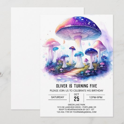 Waterverf Wonderland Mushroom Verjaardag Kaart (Voorkant / Achterkant)