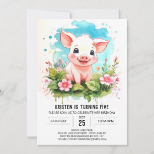 Waterverf Wonderland Piglet's Girl Birthday Kaart