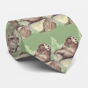 Waterverf Woodchuck, Marmot, Groundhog Dierenkunst Stropdas
