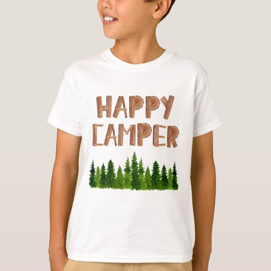 Waterverf Wooden Happy Camper Pine Trees T-shirt (Voorkant)