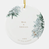 Waterverf Woodland 1e jaar getrouwd Keramisch Ornament (Voorkant)