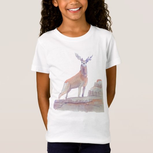 Waterverf Woodland Animal Art Red Deer T-shirt (Voorkant)