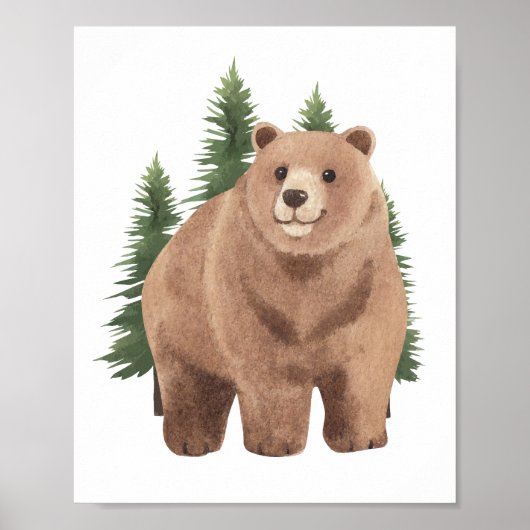 Waterverf Woodland Animal Beer kinderkamer decor Poster (Voorkant)