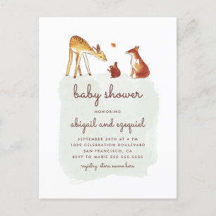 Waterverf Woodland Animal Friends Baby shower Uitnodiging Briefkaart