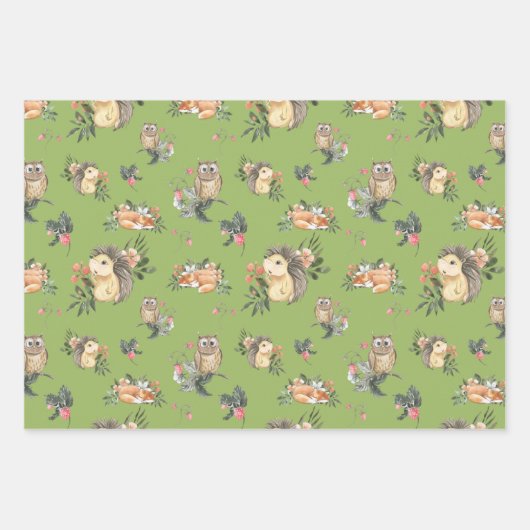 Waterverf Woodland Animal Gift Wrapping Paper Set (Voorkant)