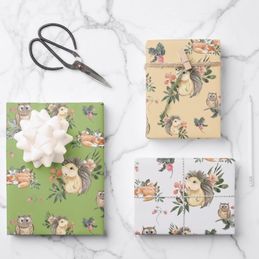 Waterverf Woodland Animal Gift Wrapping Paper Set (Voorkant)