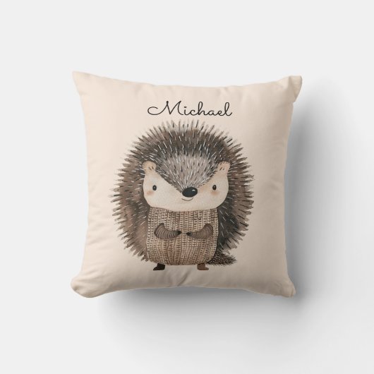 Waterverf Woodland Animal Hedgehog Gepersonaliseer Kussen (Voorkant)