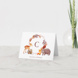 Waterverf Woodland Animal Monogram Stationery Notitiekaartje
