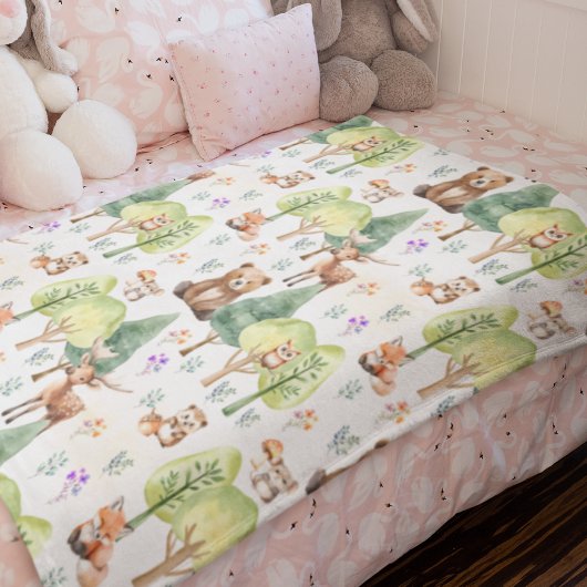 Waterverf Woodland Animal Nursery Kinderkamer Fleece Deken